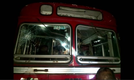 One of the buses that were attacked 150 miles north of the capital, Colombo.