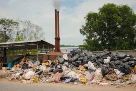 Burning rubbish by the port in Sihanouk, Cambodia