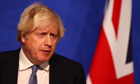 Boris Johnson at the Downing Street press conference where he introduced stricter Covid measures.