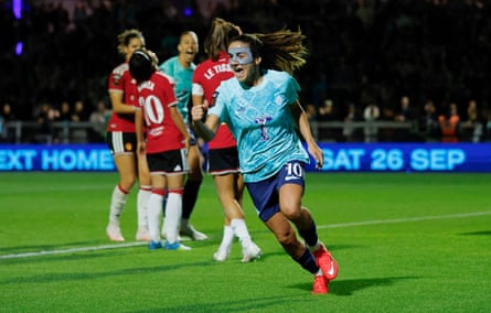 Daniëlle Van De Donk (centre) peels away after scoring London City Lionesses’ winner against Manchester United