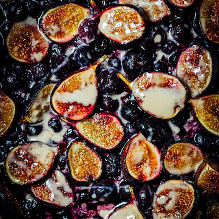 Roasted fruit with coffee miso tahini.