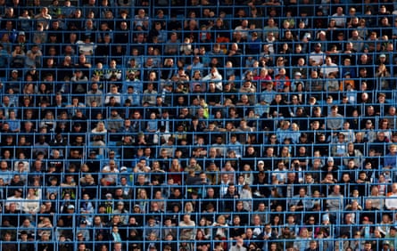 Manchester City fans in the stands at the Etihad Stadium in the 3-2 victory over Fulham