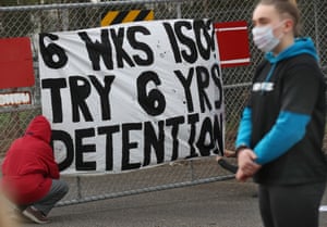 Refugee advocates participate in a rally outside the Melbourne Immigration Transit Accommodation Centre in June to protest against indefinite detention of asylum seekers.