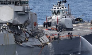 This picture shows damage on the guided missile destroyer USS Fitzgerald.