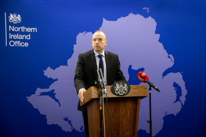 Chris Heaton-Harris holds a press conference in Belfast.