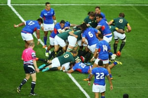 Schalk Brits, No16, goes over to score his South Africas fourth try.