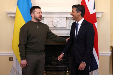 British prime minister Rishi Sunak hosts the Ukrainian president Volodymyr Zelenskiy in Downing Street.