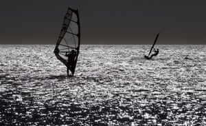 Valencia, Spain: windsurfers enjoy the strong winds at Patacona beach