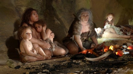 Depiction of a cave-dwelling Neanderthal family