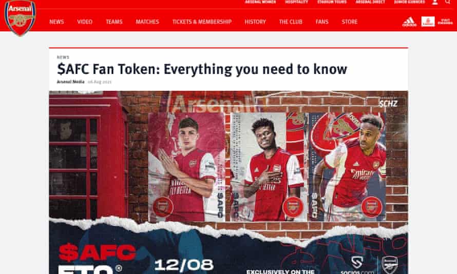 Arsenal FC advert promoting fan tokens