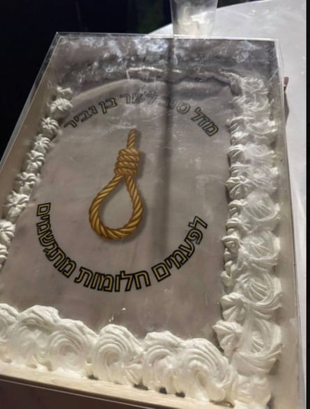Earlier this year Itamar Ben-Gvir celebrated his 50th birthday with a noose-themed cake.