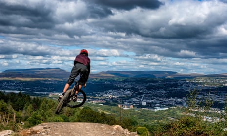 BikePark Wales view across Merthyr Tydfil to the Brecon Beacons.