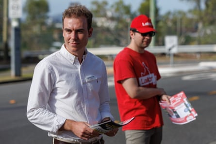 Luke Richmond hands out how-to-vote flyers