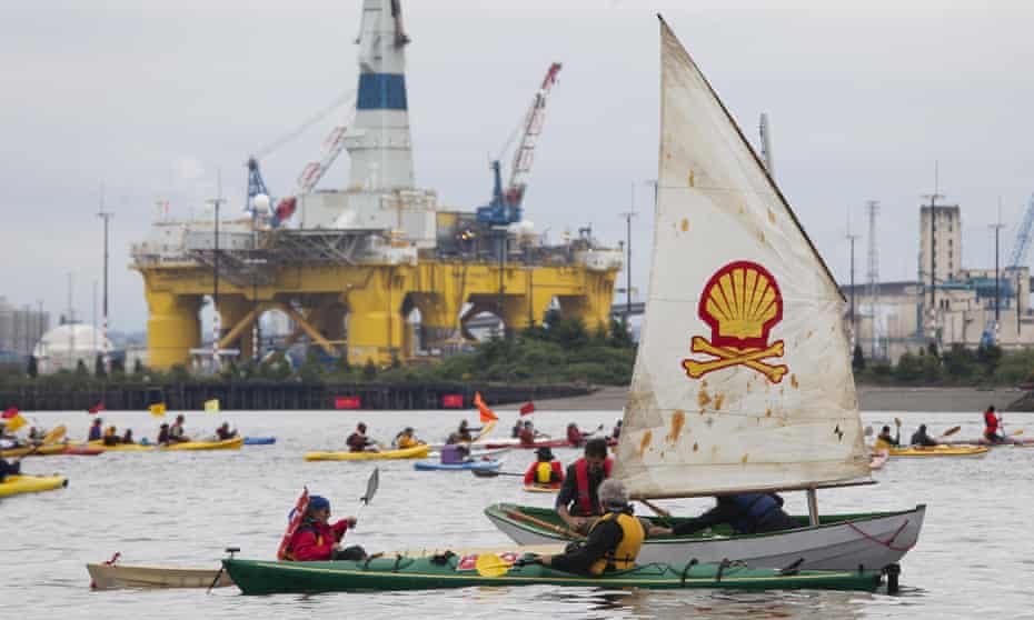 ‘Shell No’ protesters take to the water on Saturday to protest near Royal Dutch Shell’s Polar Pioneer drilling rig near Seattle