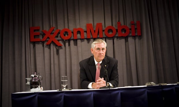 Outgoing ExxonMobil chairman and CEO Rex Tillerson speaks at a press conference in Dallas, Texas.