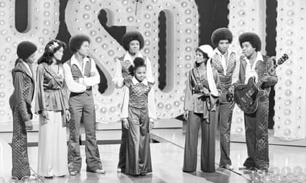 The Jackson family film a TV show in California, in 1976. From left: Randy, La Toya, Marlon, Michael, Janet, Rebbie, Jackie and Tito.