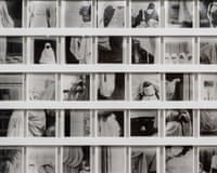 Hoda Afshar
From "The Fold" series, a grid of black-and-white photos of veiled figures in flowing fabric