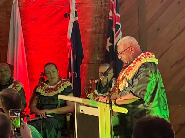 Pacific Islands Forum chairman and Fiji PM prime minister Frank Bainimarama attends the launch of the 2050 Strategy for the Blue Pacific Continent in Suva on 14 July.