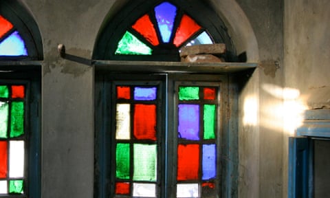 Stained glass windows at Singh Dhillon’s family home.
