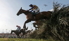 Corach Rambler, with Derek Fox on board, jumps the Chair on the way to winning the Grand National in 2023