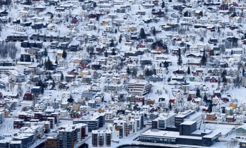 A general view of the Snow-covered city of Tromso, Northern Norway
