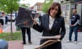 Vice President Harris visits DC record store<br>epa10607512 US Vice President Kamala Harris shows records she bought at Home Rule Record store in Washington, DC, USA, 03 May 2023. EPA/Ken Cedeno / POOL