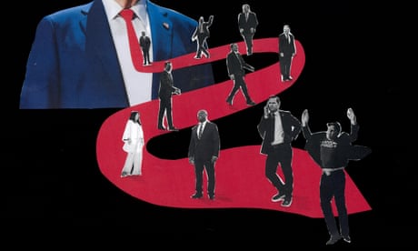 Trump's tie winding below potential members of his new cabinet