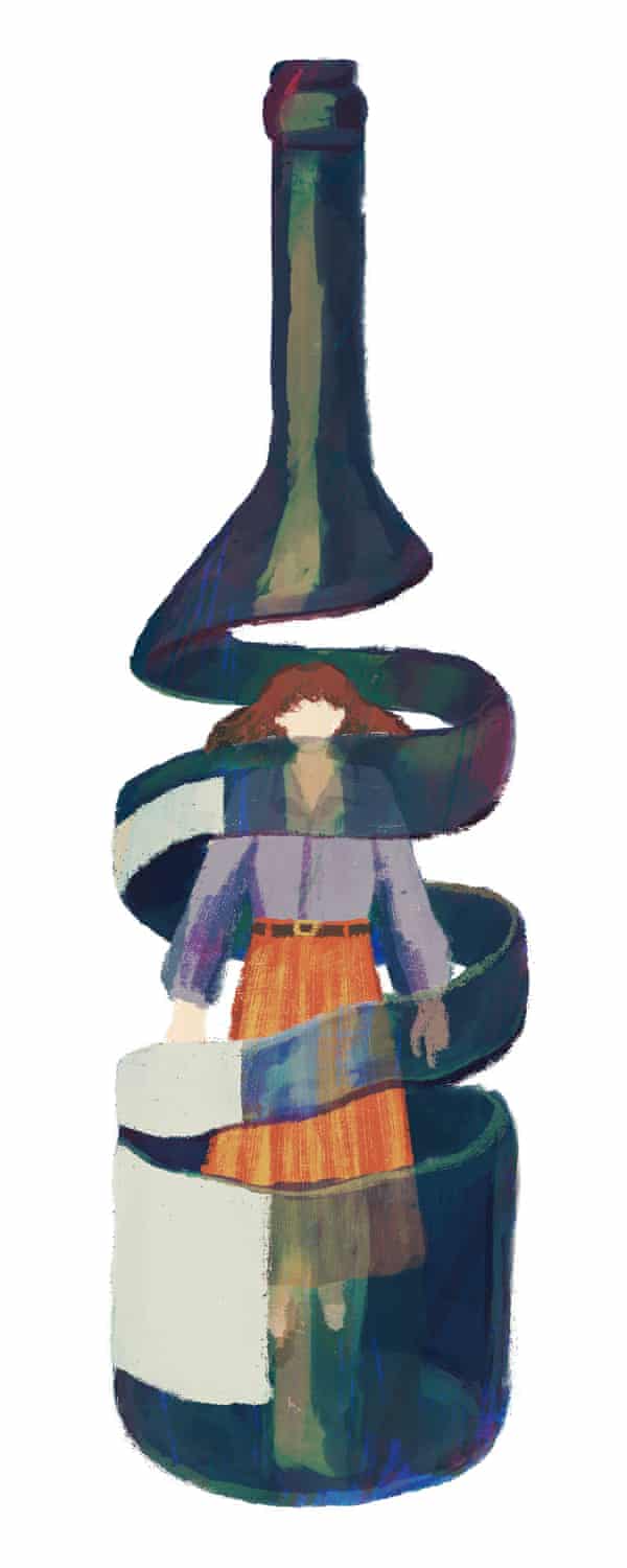 Woman closed in a bottle.