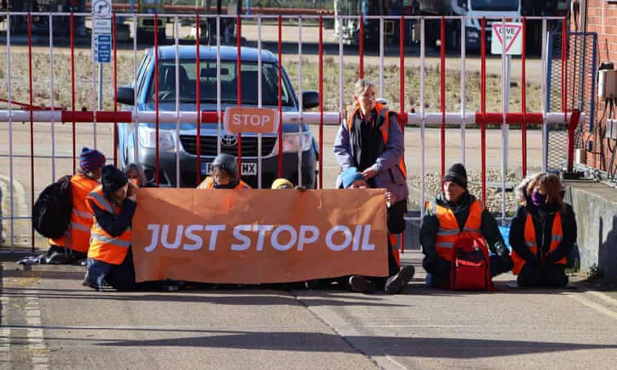 Just Stop Oil activists protest at the Buncefield Oil Depot, in Birmingham on Friday.