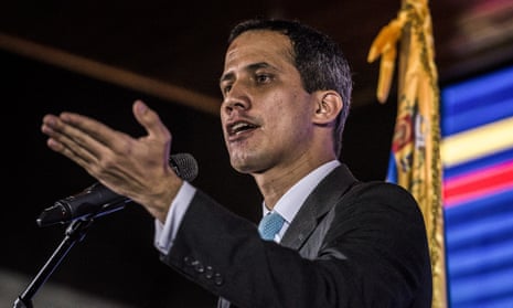 Juan Guaidó delivers a speech during his presentation of an economic and social rescue plan for the country in Caracas on 31 January.