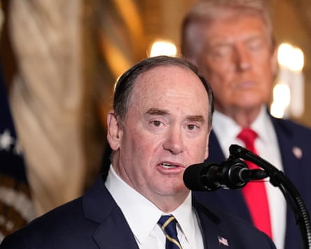 John Phelan, 79th U.S. Secretary of the Navy speaks
John Phelan, with Donald Trump standing behind him.