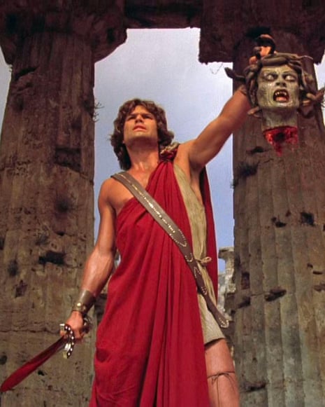 Harry Hamlin as Perseus holds up a severed head