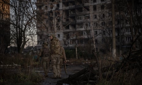 Ukrainian soldiers on duty in the city of Vuhledar