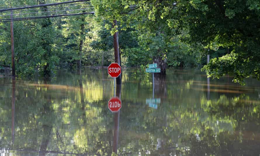 A view of floodwater covered streets in Middlesex, New Jersey, after Hurricane Ida left behind flash floods up the east coast.