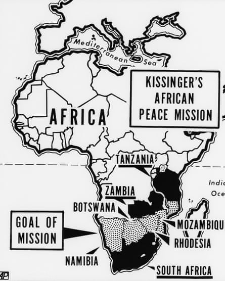 Graphic from the time showing the countries on Kissinger’s ‘peace mission’ to Africa.