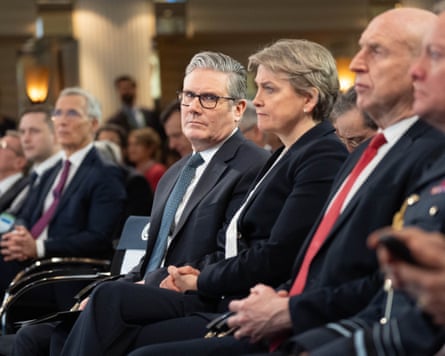 Keir Starmer, foreign secretary Yvette Cooper and defence secretary John Healey during the Munich Security Conference in Munich, Germany.