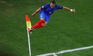 Dimitri Payet celebrates after scoring the second goal for France.