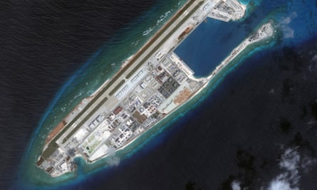 Fiery Cross reef in the Spratly Islands chain in the South China Sea. Australia says ‘there is no legal basis’ for Beijing’s disputed territorial claims in the South China Sea