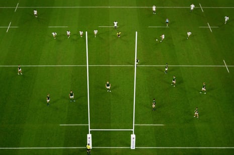 Owen Farrell of England kicks his side's first penalty during the 2023 Rugby World Cup semi-final against South Africa.