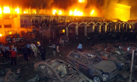The Marriott Islamabad is engulfed in flames after the 2008 bombing. Qari Yasin was believed to be responsible.