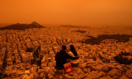 Athens sky turns orange with dust clouds from Africa.