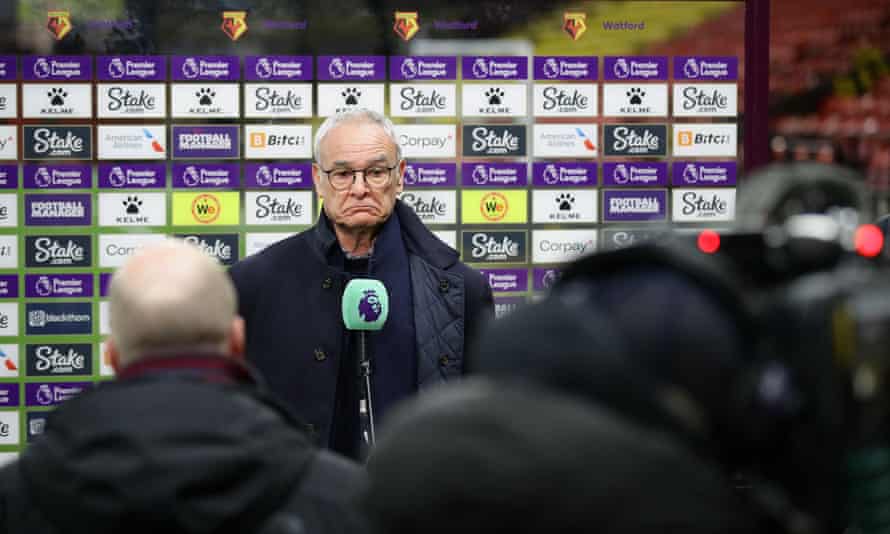 Watford manager Claudio Ranieri is interviewed after the match.