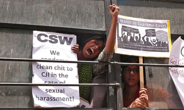 A demonstrator who was arrested during a protest over the dismissal of a sexual harassment complaint against Chief Justice of India Ranjan Gogoi
