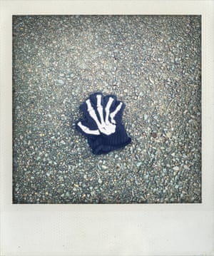 Spooky skeletal child’s glove lost on a London road 28-11-2019. The gloves were despairing and calling for our assistance
