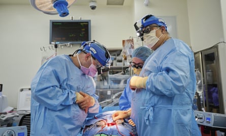 Surgical team preparing to transplant a genetically modified pig heart into a recently deceased donor at NYU Langone Health