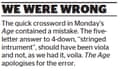 The Age apologises for a crossword error