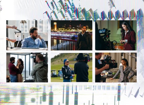 Kit Harington as Henry Muck; Sagar Radia as Rishi Ramdani; Marisa Abela on set; Myha’la on set; Ken Leung as Eric Tao; Harrington and Abela on set.