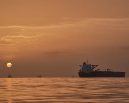 A tanker in the strait of Hormuz.