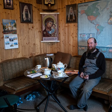Father Soldatenko in the prefab by the church that he and Ianenkov live in
