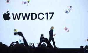 Tim Cook on stage at WWDC